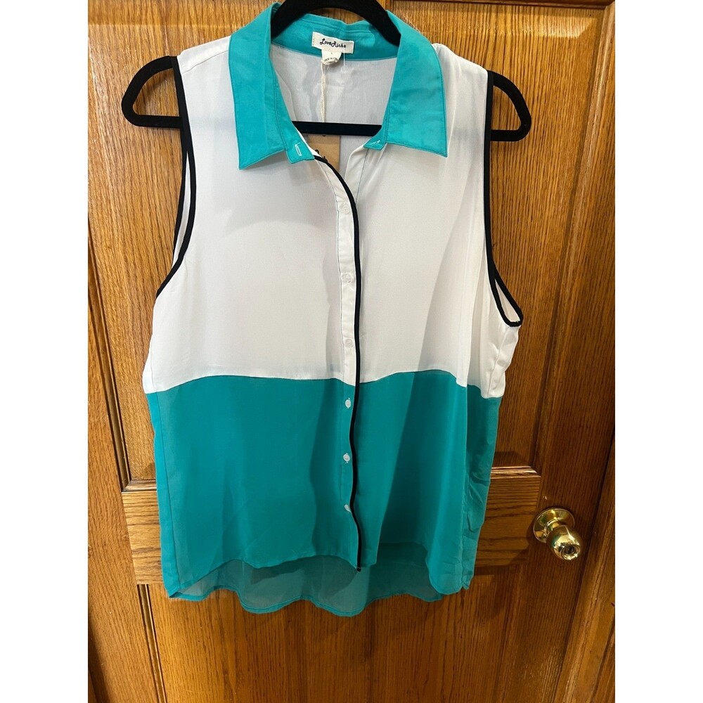 Vintage 90s Color Bocked Collared Tank Top Blouse Sz Large LoveRiche NWT